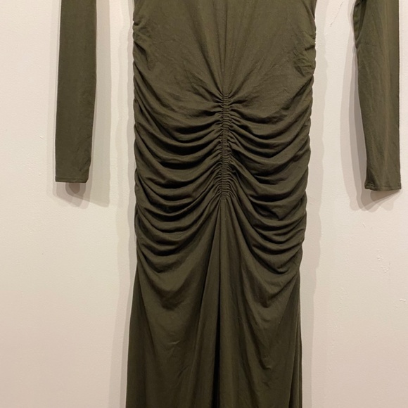 Naked Wardrobe Green High Neck Long Sleeve Stretchy Ruched Occasion Maxi Dress S - Picture 4 of 7